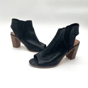 STEVE MADDEN Leather Open Toe Booties, Black, 10